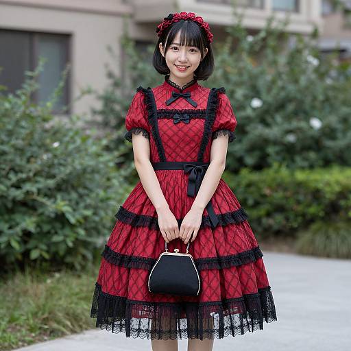 Smiling Woman in Sweet Lolita Dress