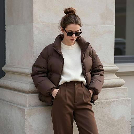 Woman in Brown Puffy Jacket and Sunglasses