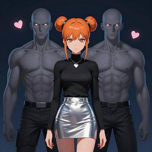 Anime Girl with Twin Buns and Guard Figures