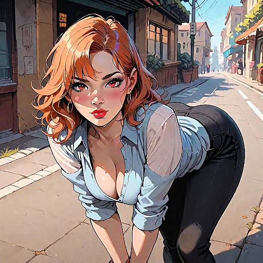 Shy Naruko on Street Bent-Over Pose