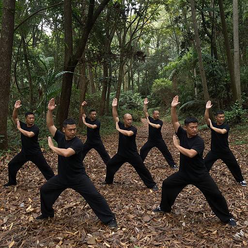 Martial Arts Poses in a Forest Setting
