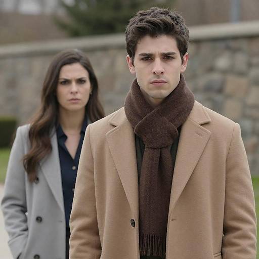 Serious Young Man and Woman Outdoors