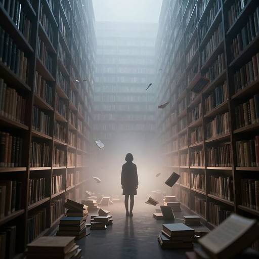 Misty Endless Library with Floating Books
