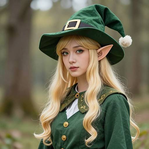 Blonde Female Elf in Green Outfit