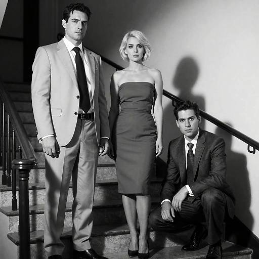 Dramatic Black-and-White Staircase Portrait