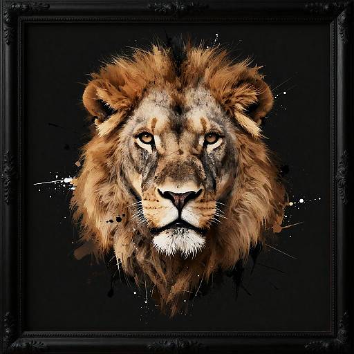 Lion Head Portrait with Paint Splashes