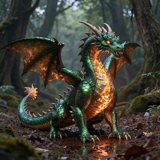 Emerald Dragon in Enchanted Forest Glade