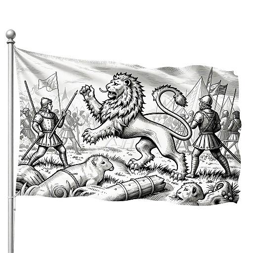 Renaissance Heraldic Lion Flag Illustration