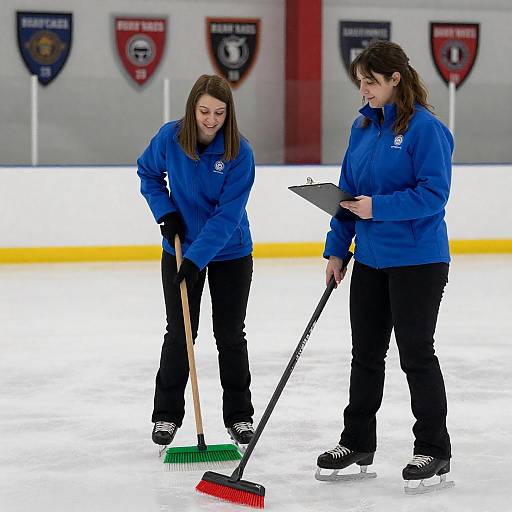 Women Cleaning Ice Rink with Brooms
