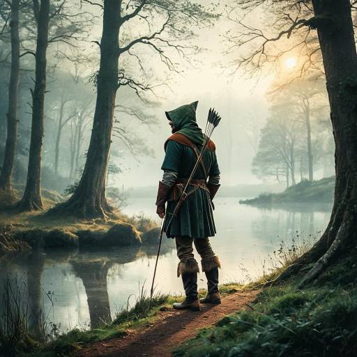 Robin Hood in Misty Forest by Lake