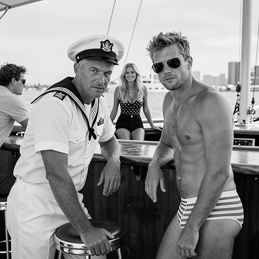Casual Yacht Bar Scene in Monochrome