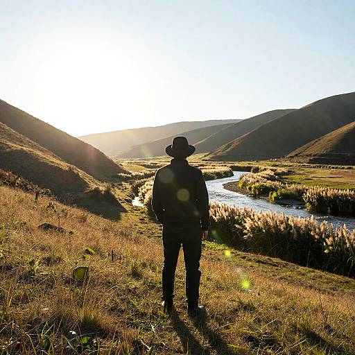Silhouette on a Grassy Hill at Dusk