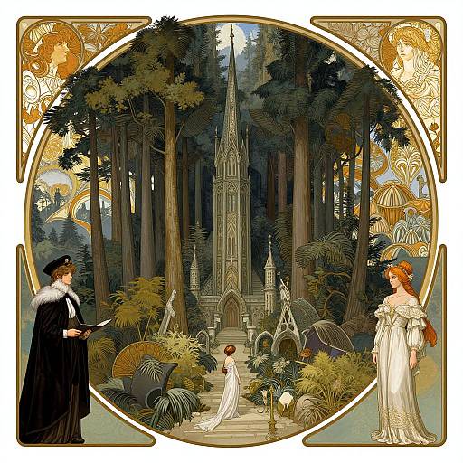 Elegant Black Forest Fantasy Illustration