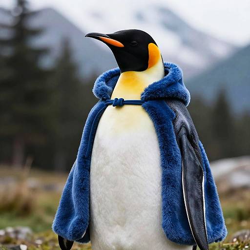 Regal Penguin Portrait in Plush Cape