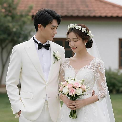 Asian Wedding Couple Outdoors