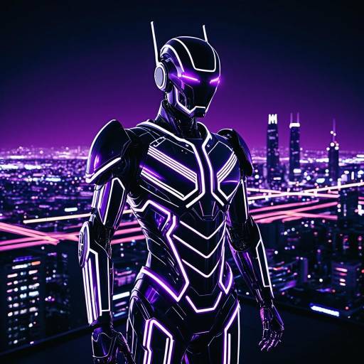 Futuristic Android with Purple Neon Circuitry