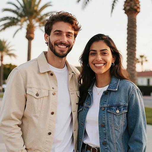 Happy Couple Outdoors Near Palm Trees