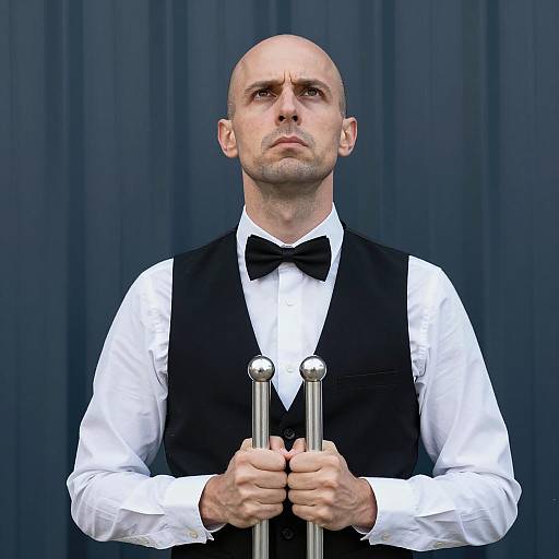 Intense Man Holding Silver Bars Portrait