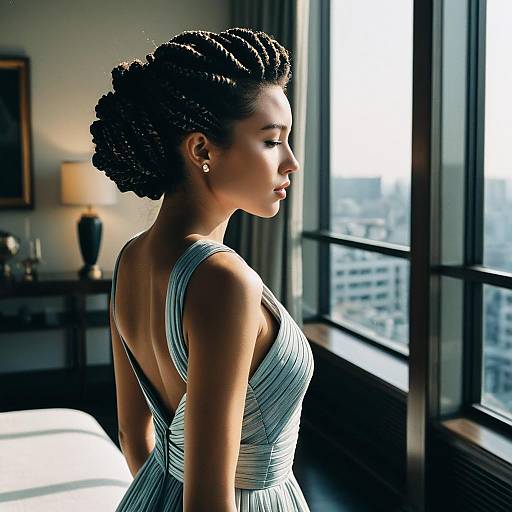 Woman with Mini Twists Hairstyle in Elegant Gown
