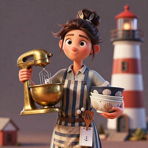 Whimsical Lighthouse Keeper with Vintage Mixer