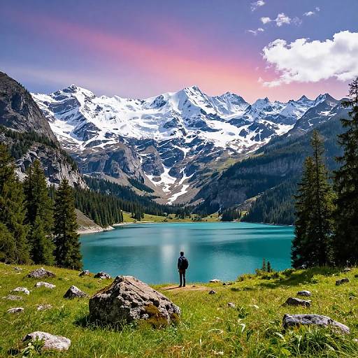 Tranquil Alpine Landscape with Figure