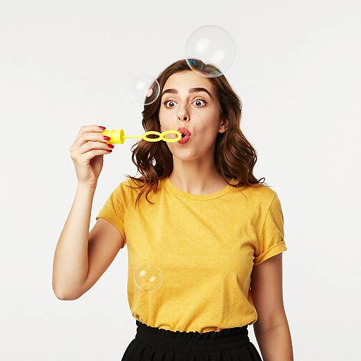 Surprised Woman Blowing Bubbles