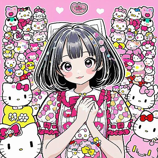 Illustration of Hello kitty (character), sanrio in the style of Kaede (sayappa)