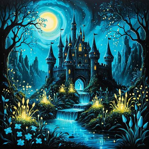Fantasy Castle with Bioluminescent Plants