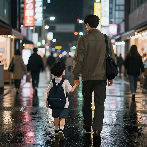 Anime Father and Son Night Walk