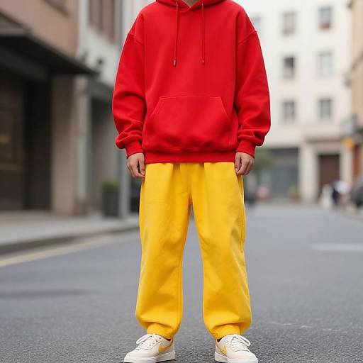 Person in Red Hoodie and Yellow Pants