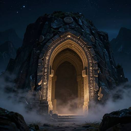 Mystical Mountain Tumba with Glowing Runes