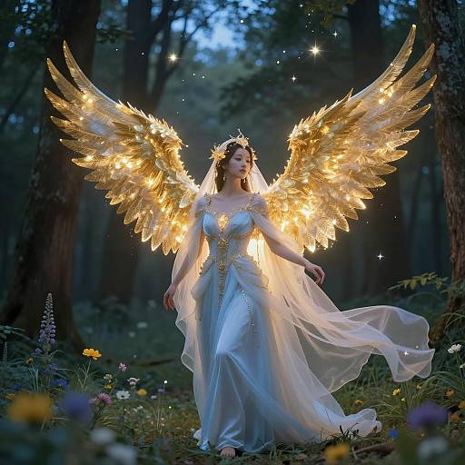 Ethereal Phoenix Woman in Enchanted Forest