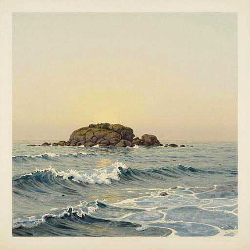 Minimalist Icy Waves Chromolithography