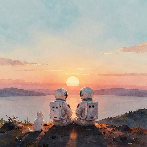 Surreal Astronauts Sunset Watercolor