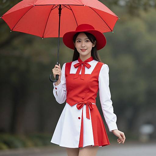 Woman in Red and White Costume