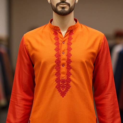 Mannequin in Orange and Red Embroidered Kurta