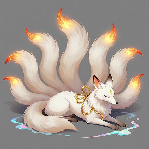 Ethereal Fox Creature with Nine Tails
