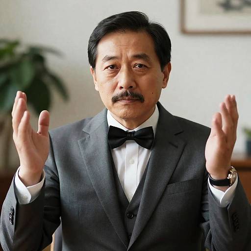 Serious Middle-Aged Man in Gray Suit