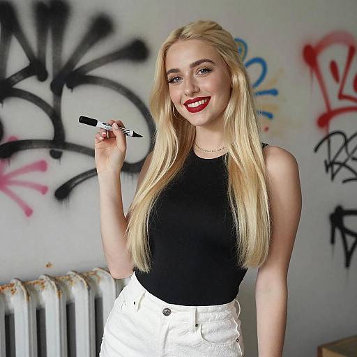 Blonde Woman Smiling with Graffiti
