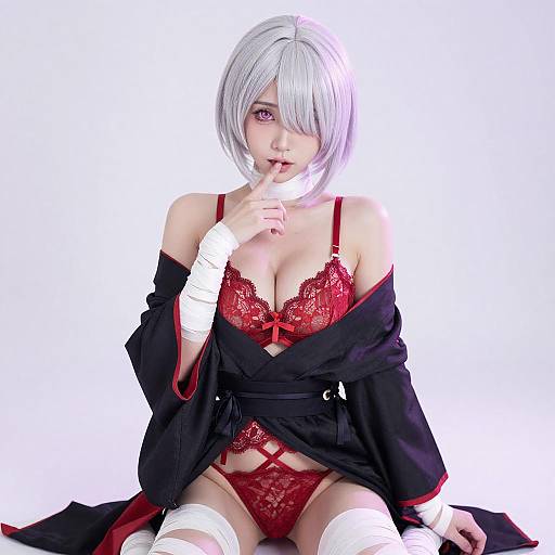 Seductive Anime Woman in Kimono