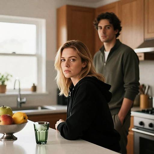 Candid Kitchen Interaction: A Moment Captured