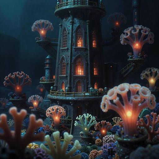 Bioluminescent Coral Metropolis Ghibli Dreamscape