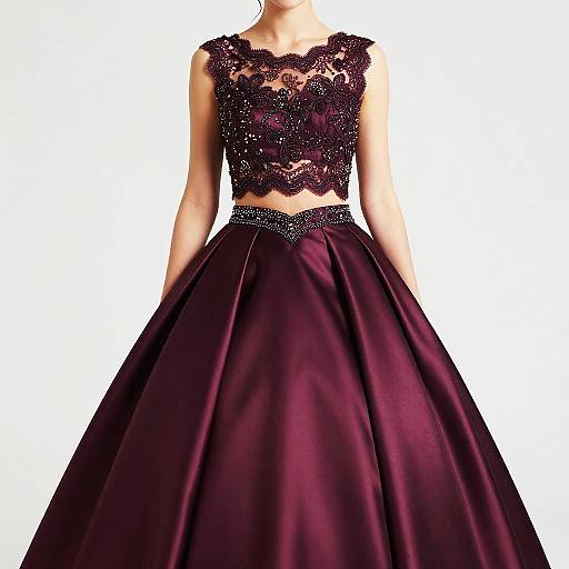 Deep Plum Two-Piece Satin Ball Gown