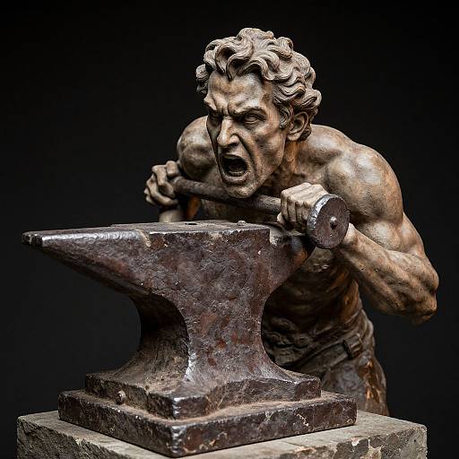 Hyperrealistic Sculpture Biting Anvil