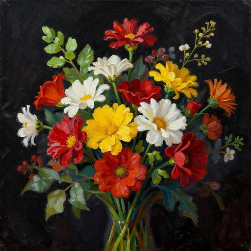 Vibrant Oil-Painted Floral Bouquet