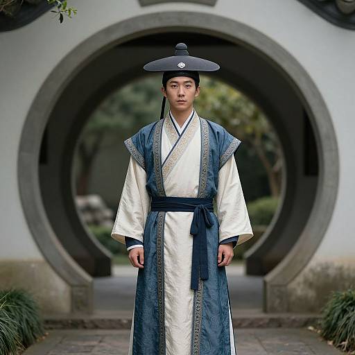 Asian Man in Traditional Nature Costume