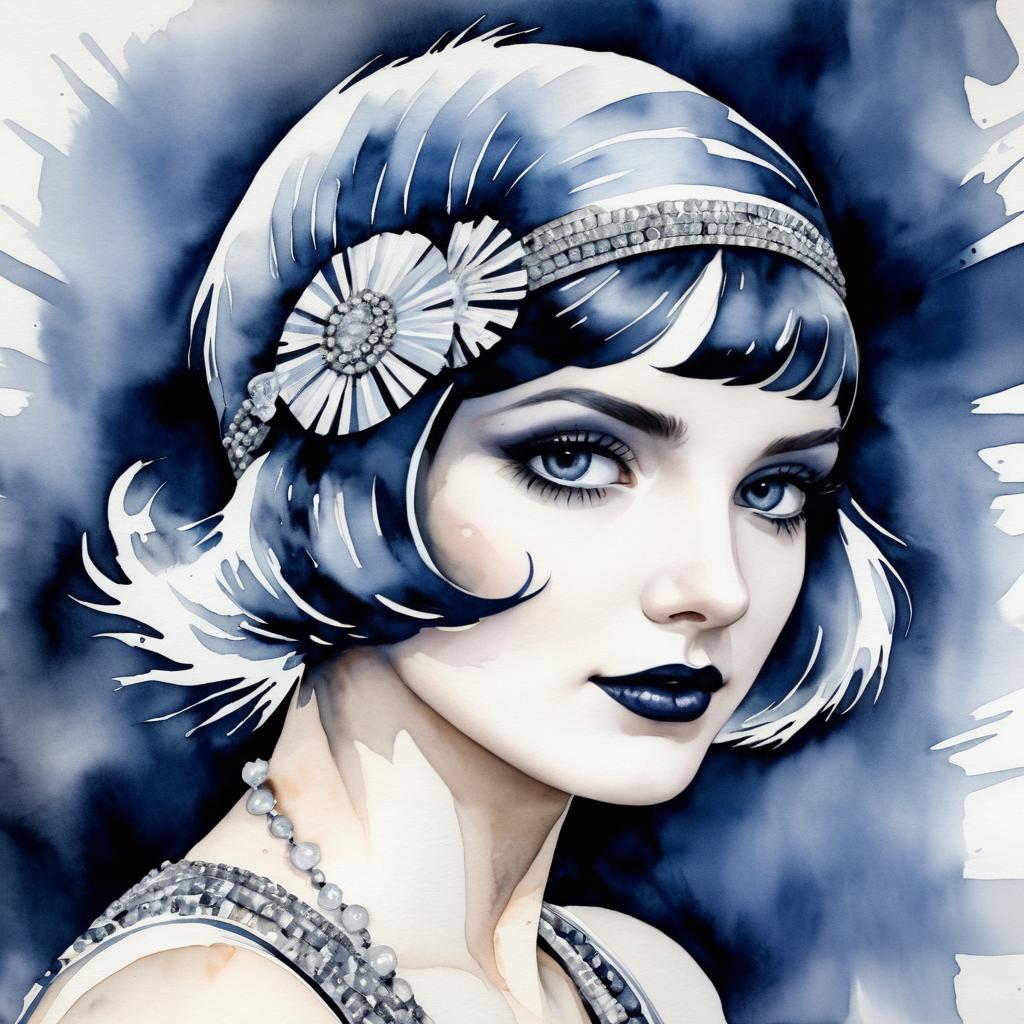 Elegant 1920s Flapper Girl Watercolor Art