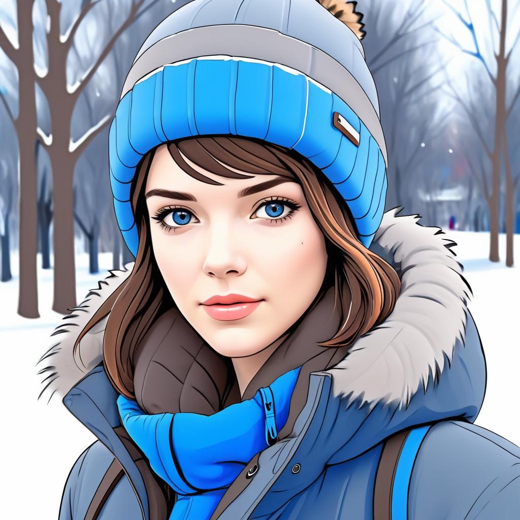 Stylized Winter Scene with Attractive Woman