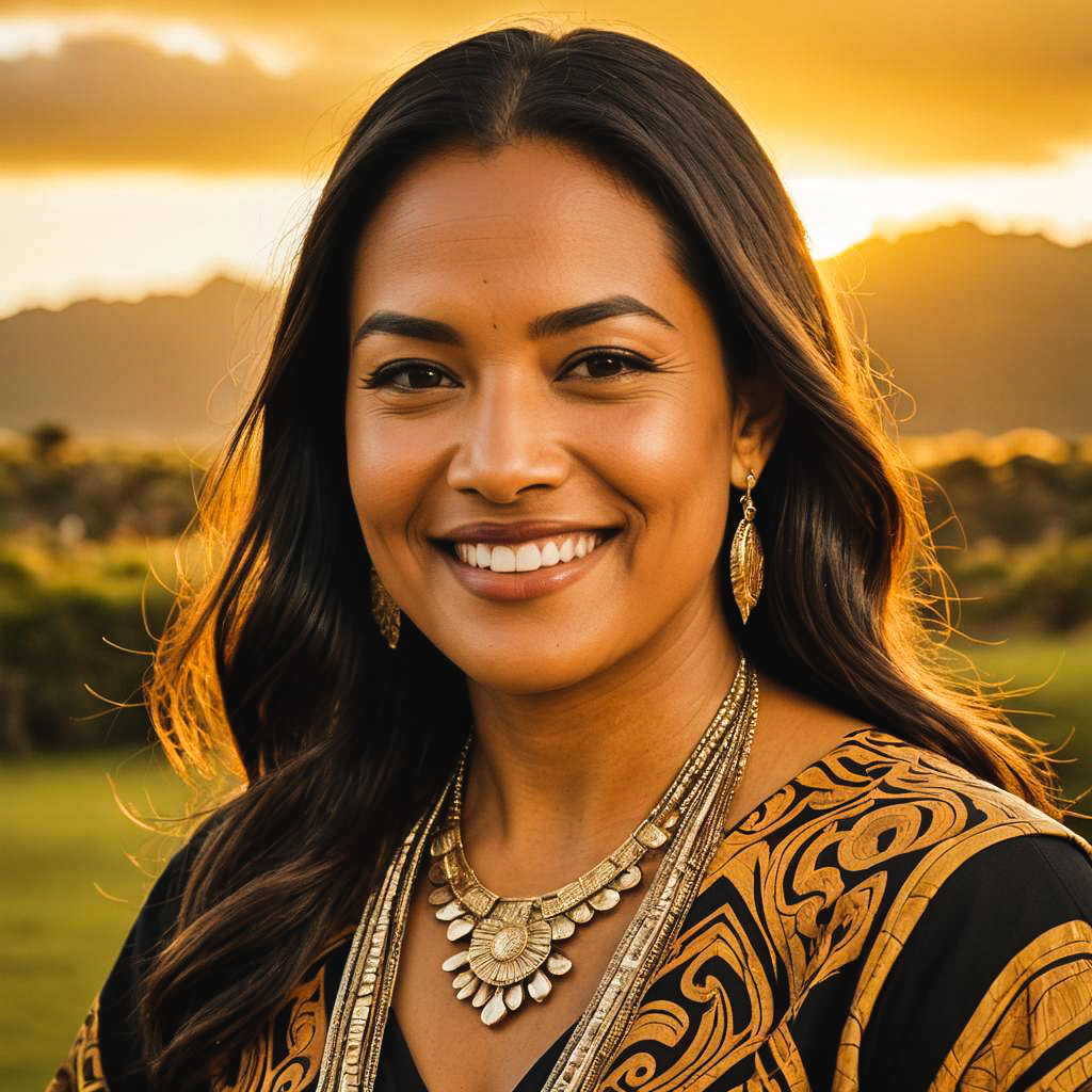 Radiant Maori Woman in Sunrise Studio