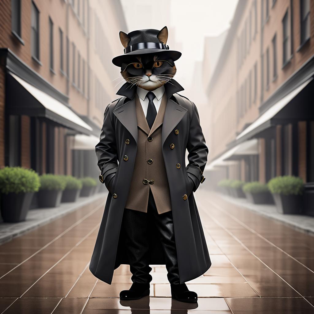 Dapper Cat Detective in Trench Coat